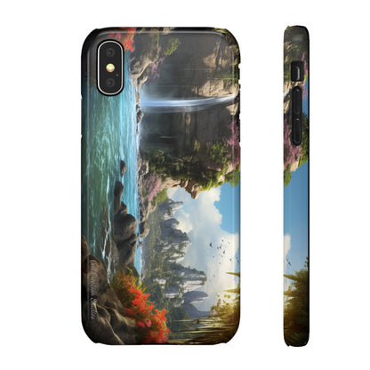 Introducing the "Nature's Cascade" Cell Phone Case – Capture Majestic Beauty with Rock Cliffs and Waterfall! -Snap Cases