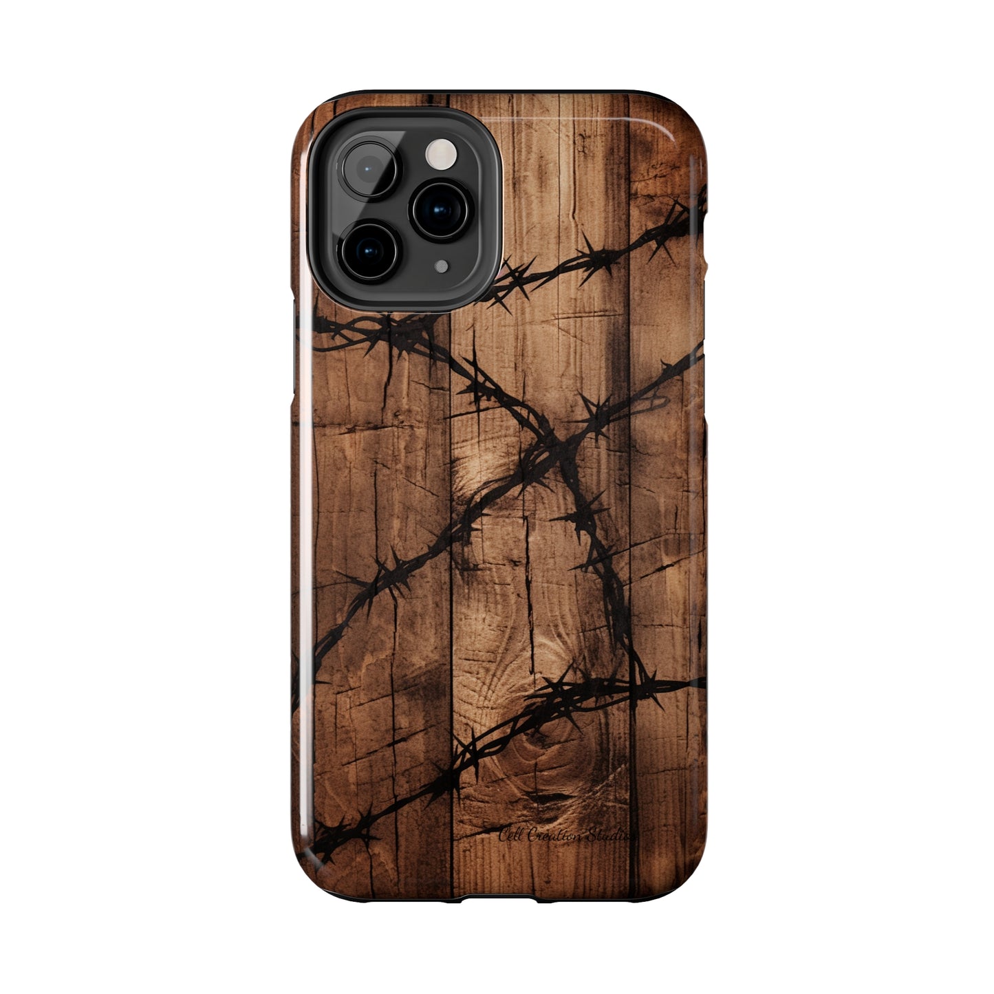 "Elegant Barb Wire on Wood" Embrace Rustic Style -Tough Phone Cases