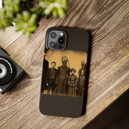 Introducing the "Vintage Odd Creatures" Cell Phone Case – Step into the Eerie Charm of a Haunting Family Portrait -Slim Phone Cases