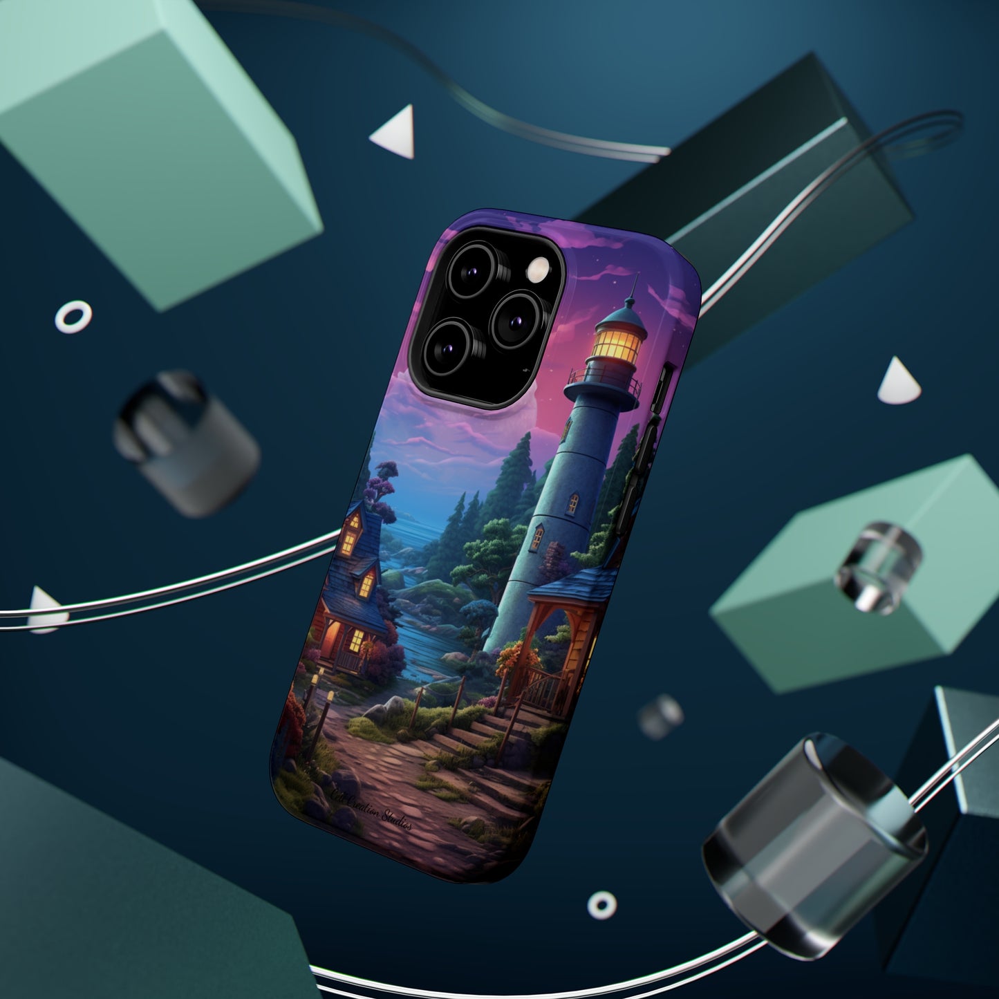 Introducing the "Tranquil Lighthouse Haven" Cell Phone Case – Embrace Serenity with a Picturesque Town and Lighthouse -MagSafe Tough Cases
