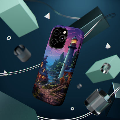 Introducing the "Tranquil Lighthouse Haven" Cell Phone Case – Embrace Serenity with a Picturesque Town and Lighthouse -MagSafe Tough Cases