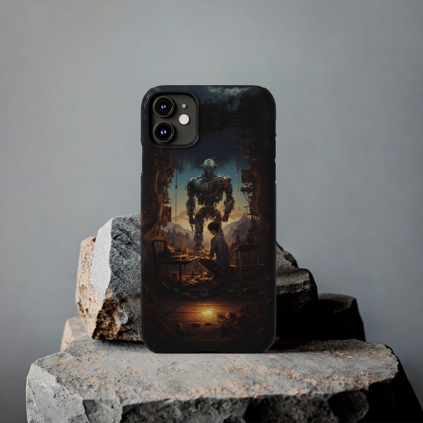 Introducing the "Mechanical Bond" Cell Phone Case – Witness a Captivating Moment of Giant Robot and Boy -Slim Phone Cases