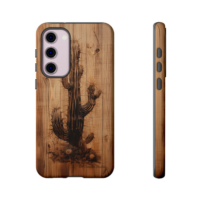 "Cactus Burnt Wood Design" Phone Case -Tough Cases