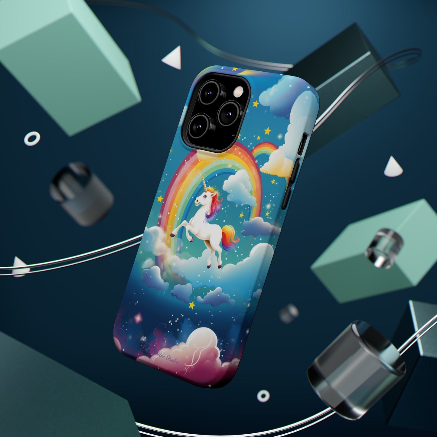 Introducing the "Rainbow Soar" Cell Phone Case – Embark on a Whimsical Journey with a Flying Unicorn -MagSafe Tough Cases