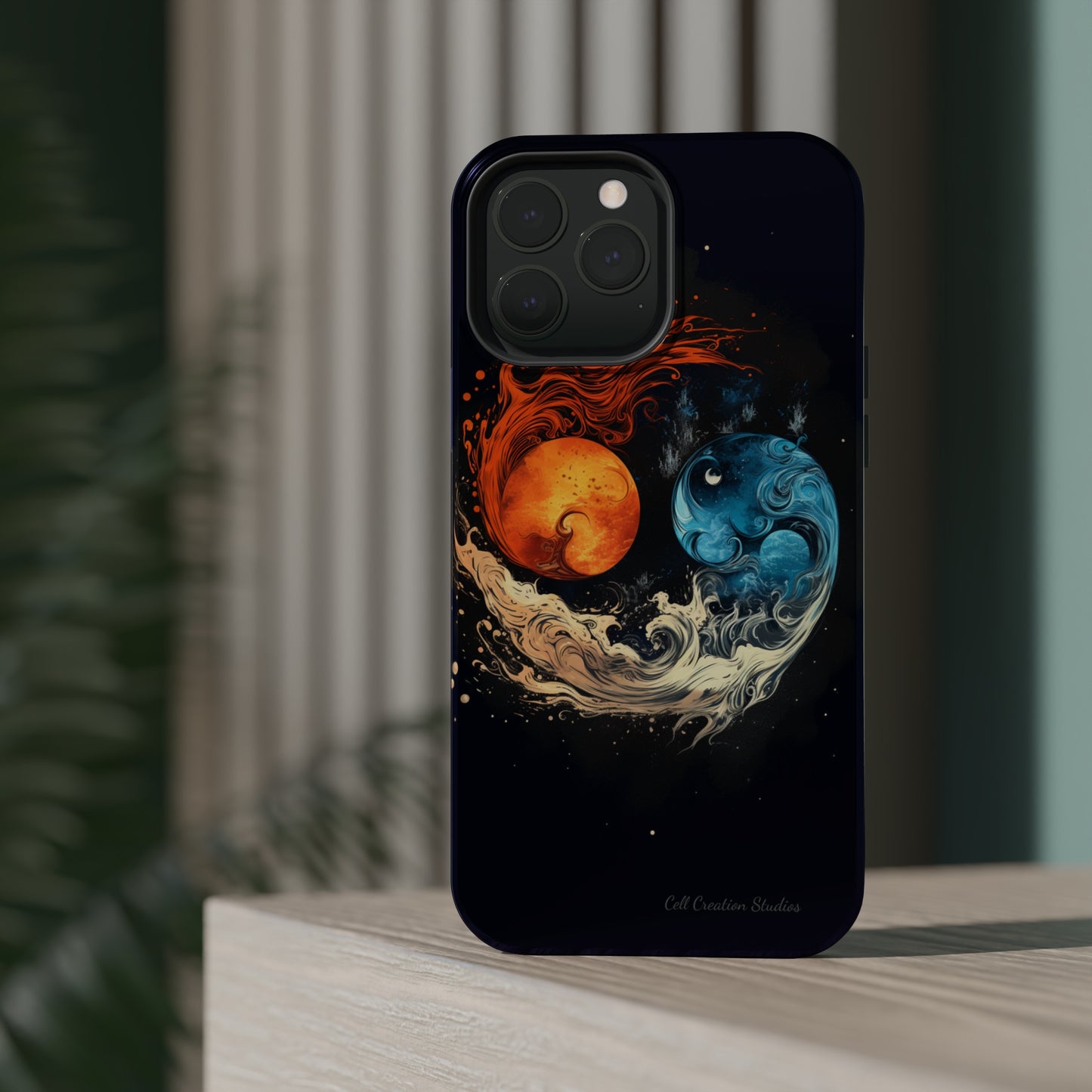 "Harmony in Contrast: Orange and Blue Yin and Yang Phone Case" -MagSafe Tough Cases