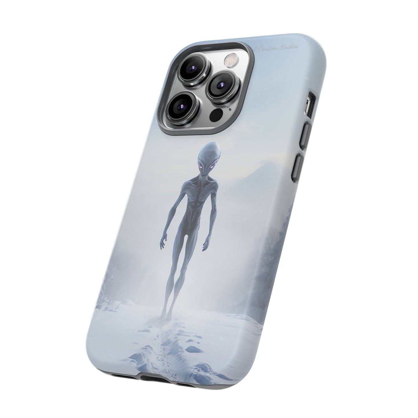 Introducing the "Frosty Extraterrestrial" Cell Phone Case – Embrace Alien Intrigue Amidst the Snowscape -Tough Cases