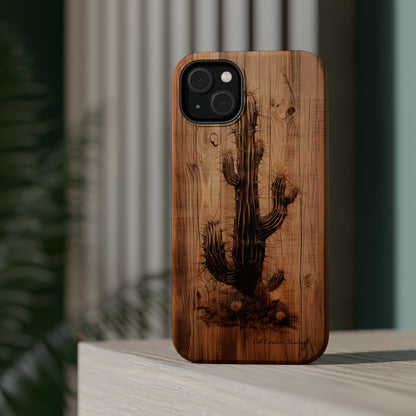 "Cactus Burnt Wood Design" Phone Case -MagSafe Tough Cases