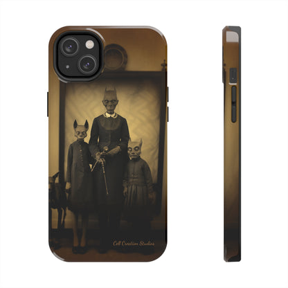 Introducing the "Vintage Odd Creatures" Cell Phone Case – Step into the Eerie Charm of a Haunting Family Portrait -Tough Phone Cases