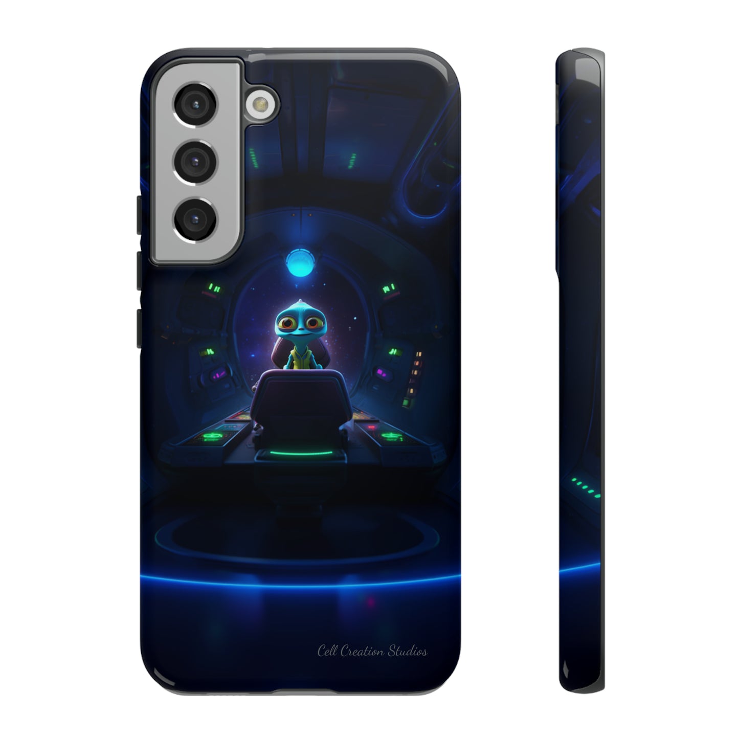 The "Galactic Buddy" Blue Alien Spaceship Phone Case -Tough Cases