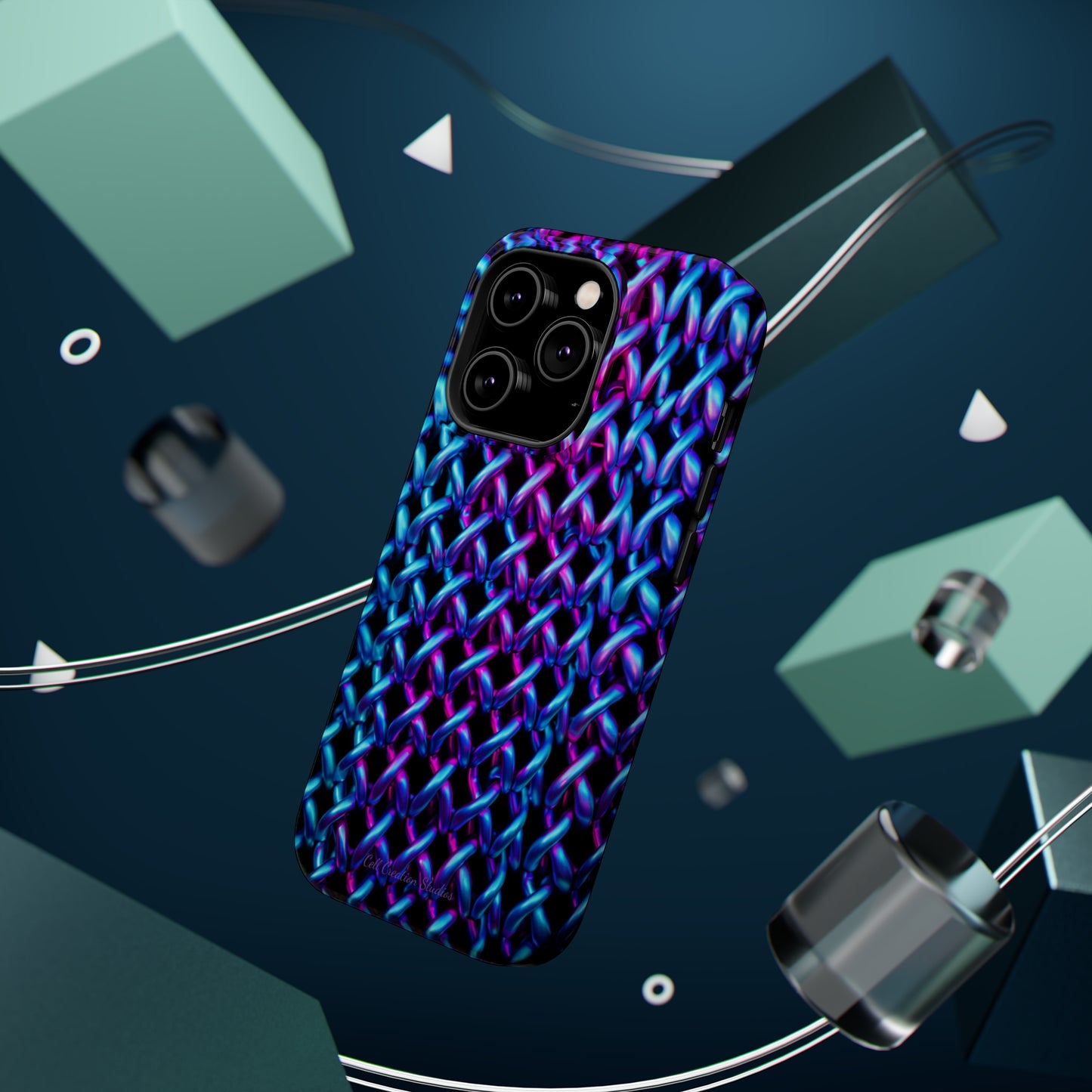 Introducing the "Neon Chainlink Glow" Cell Phone Case – Illuminate Your Style with Vibrant Chain Pattern Design -MagSafe Tough Cases