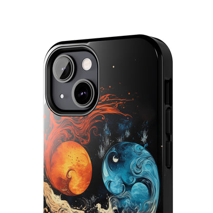 "Harmony in Contrast: Orange and Blue Yin and Yang Phone Case" -Tough Phone Cases