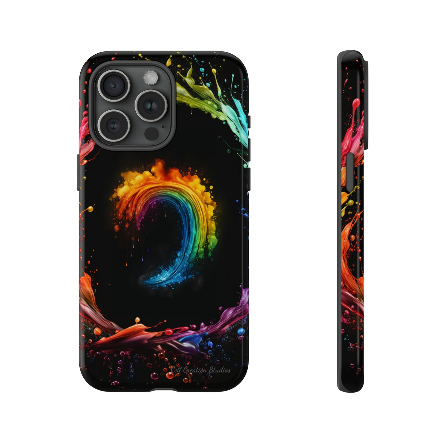 "Vibrant Swirls Painted on Black" Cell Phone Case -Tough Cases