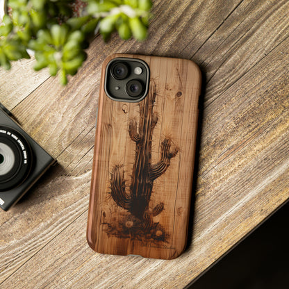 "Cactus Burnt Wood Design" Phone Case -Tough Cases