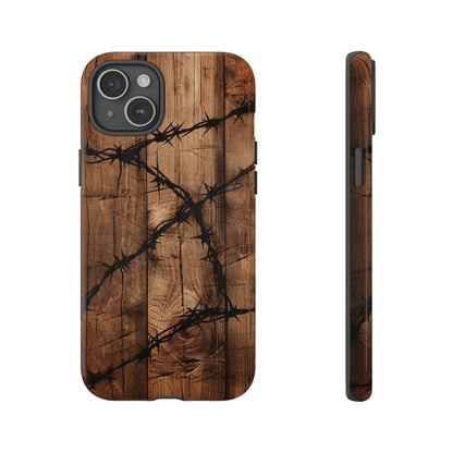 "Elegant Barb Wire on Wood" Embrace Rustic Style -Tough Phone Cases