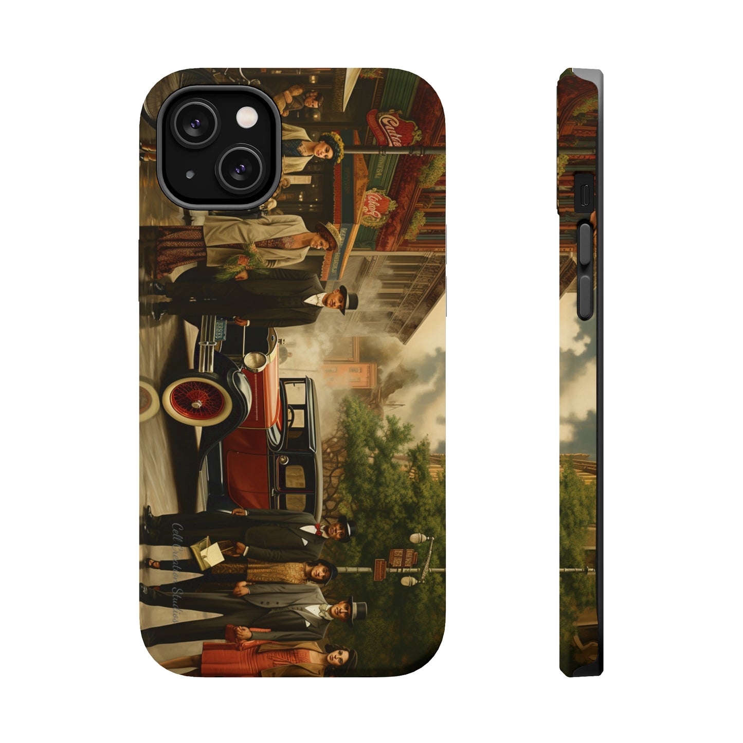 Introducing the "1920s Americana Revival" Cell Phone Case – Step into Nostalgic Elegance with a Vintage Street Scene! -MagSafe Tough Cases