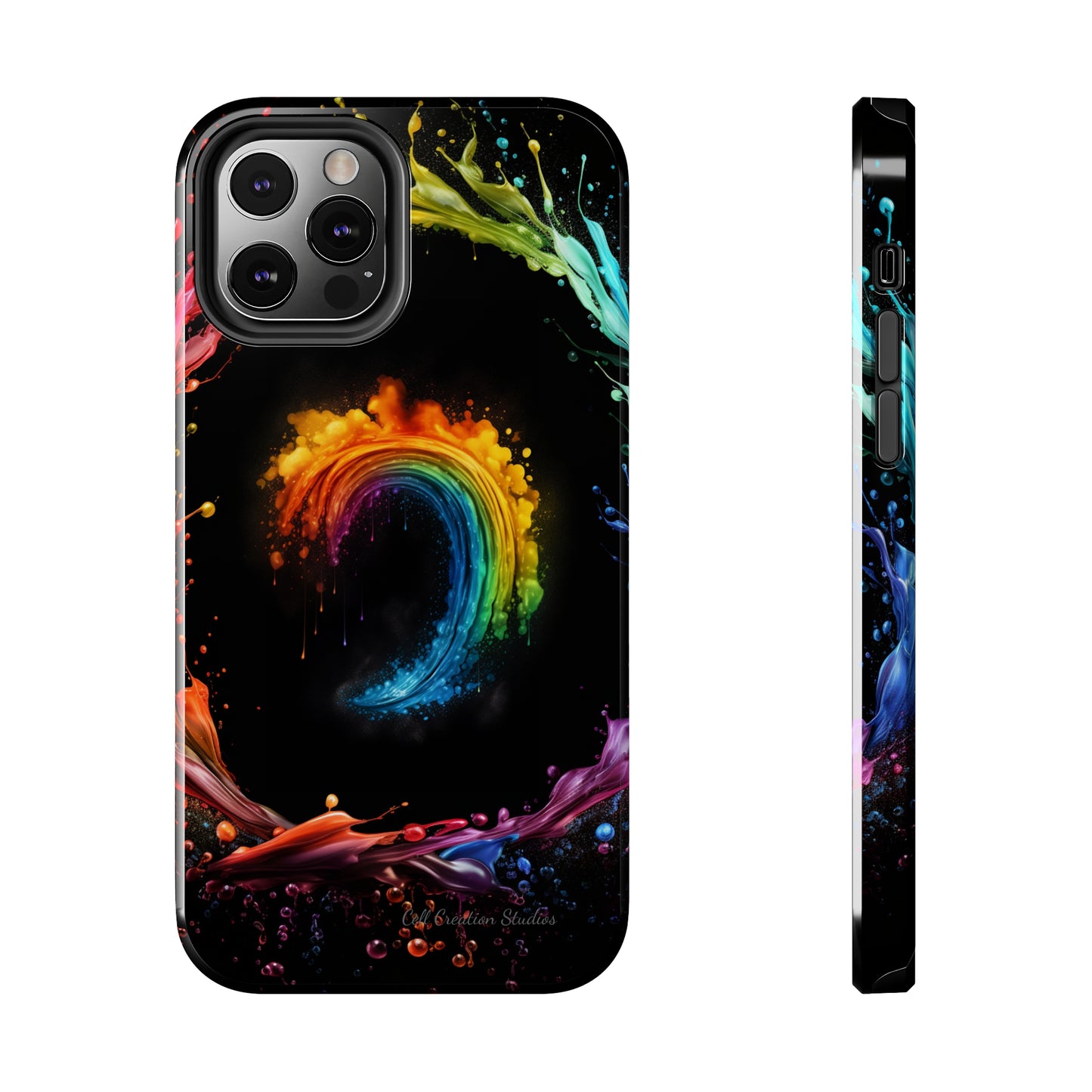 "Vibrant Swirls Painted on Black" Cell Phone Case -Tough Phone Cases