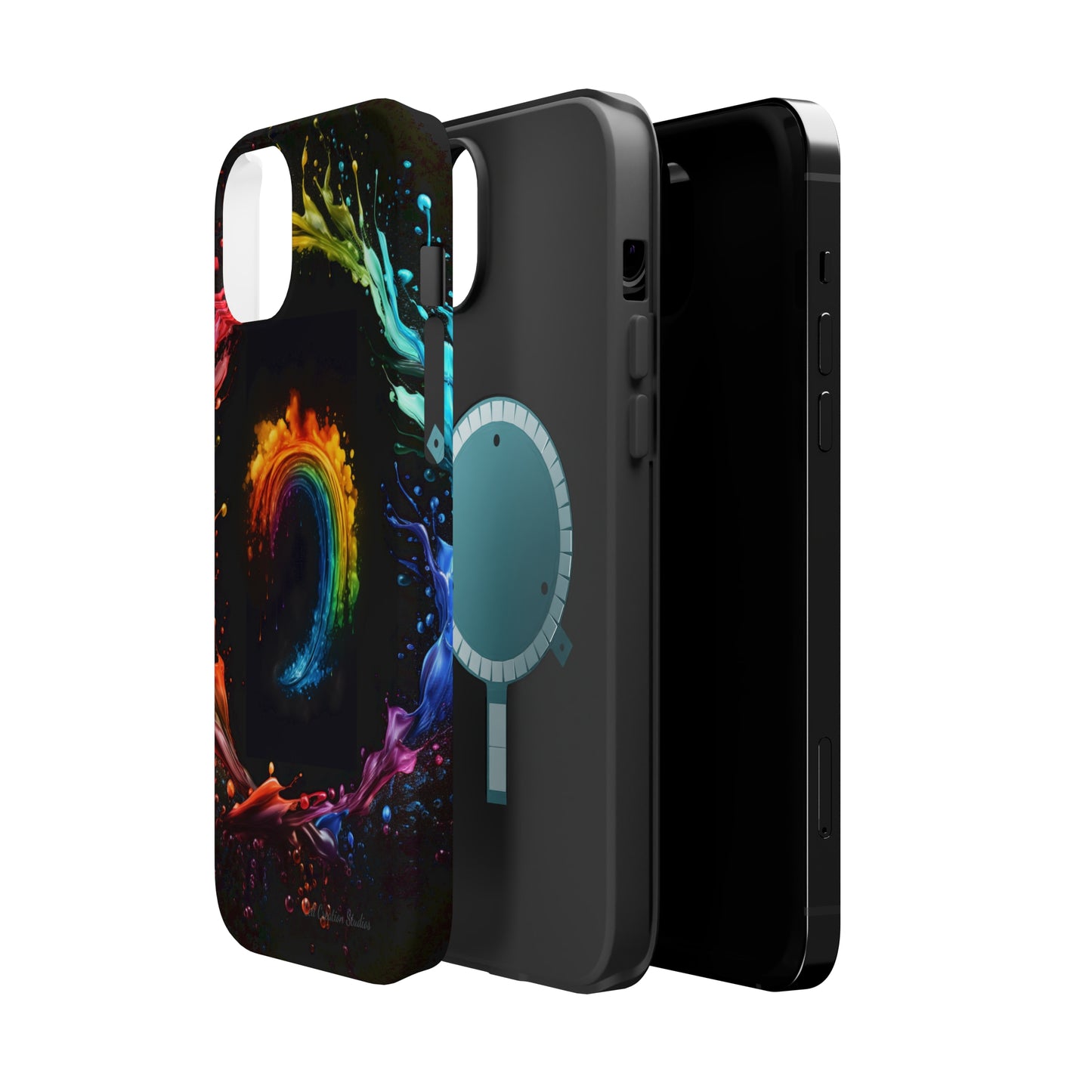 "Vibrant Swirls Painted on Black" Cell Phone Case -MagSafe Tough Cases