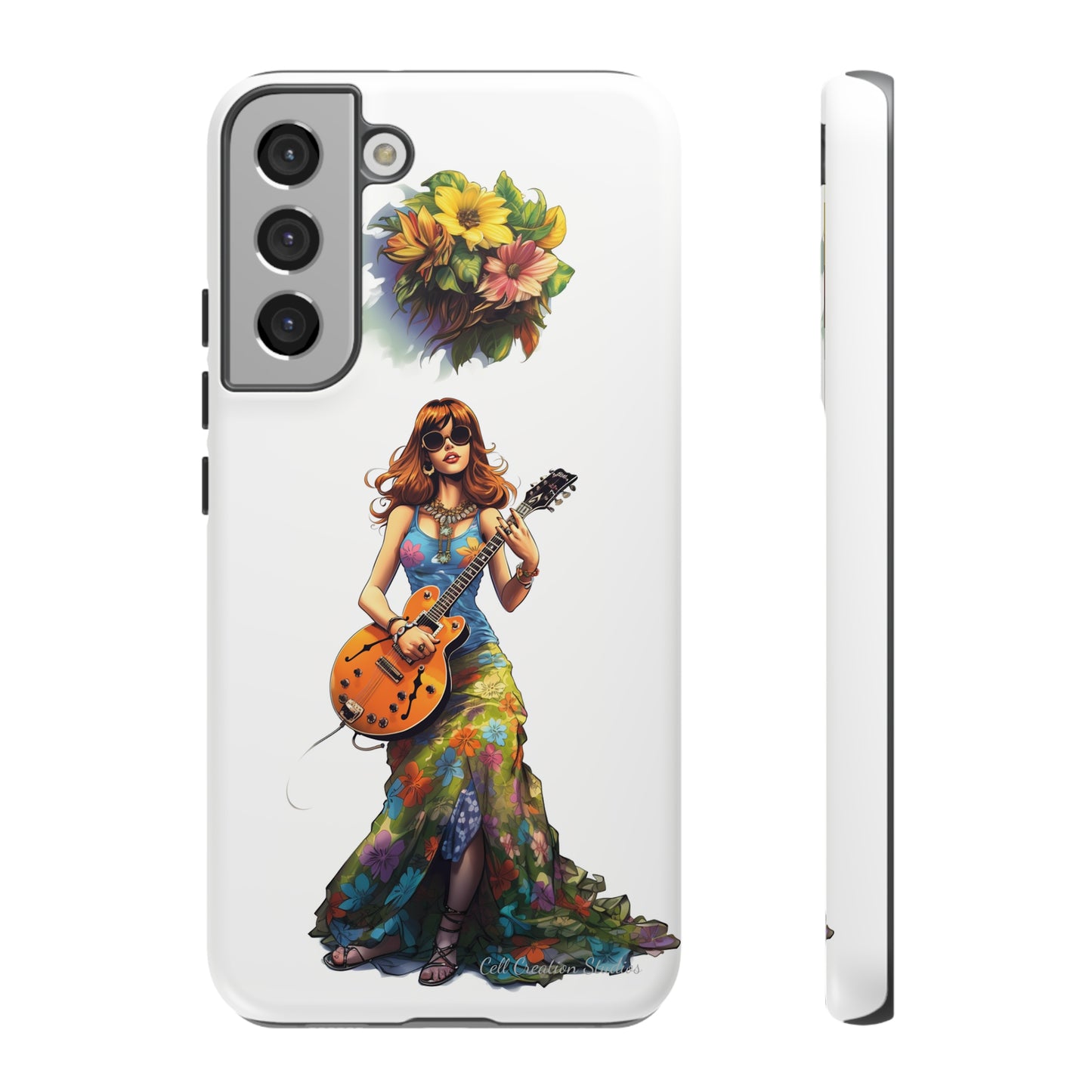 Introducing the "Hippie Chick Groove" Cell Phone Case – Retro Vibes and Musical Delight -Tough Cases