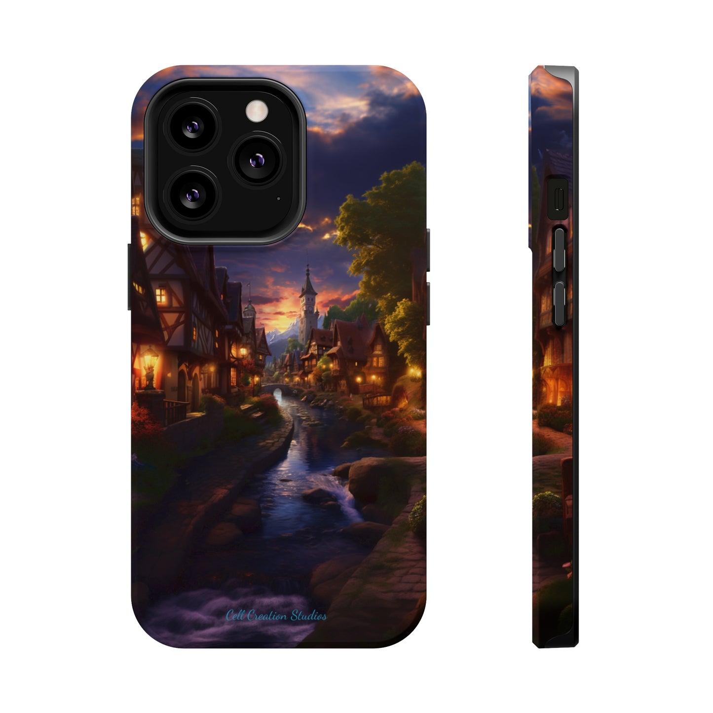 Introducing the "Riverside Serenity" Cell Phone Case – Embrace Peace with a Tranquil Town and Flowing River -MagSafe Tough Cases