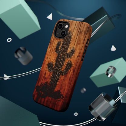 "Desert Vibes Cactus Burnt Wood Design" Phone Case -MagSafe Tough Cases