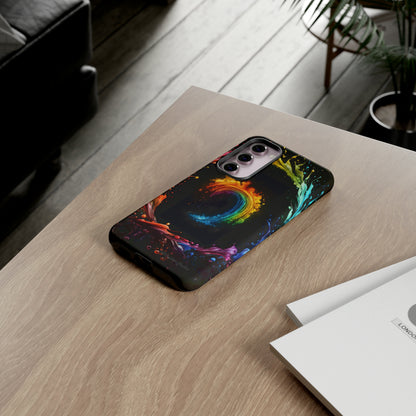 "Vibrant Swirls Painted on Black" Cell Phone Case -Tough Cases