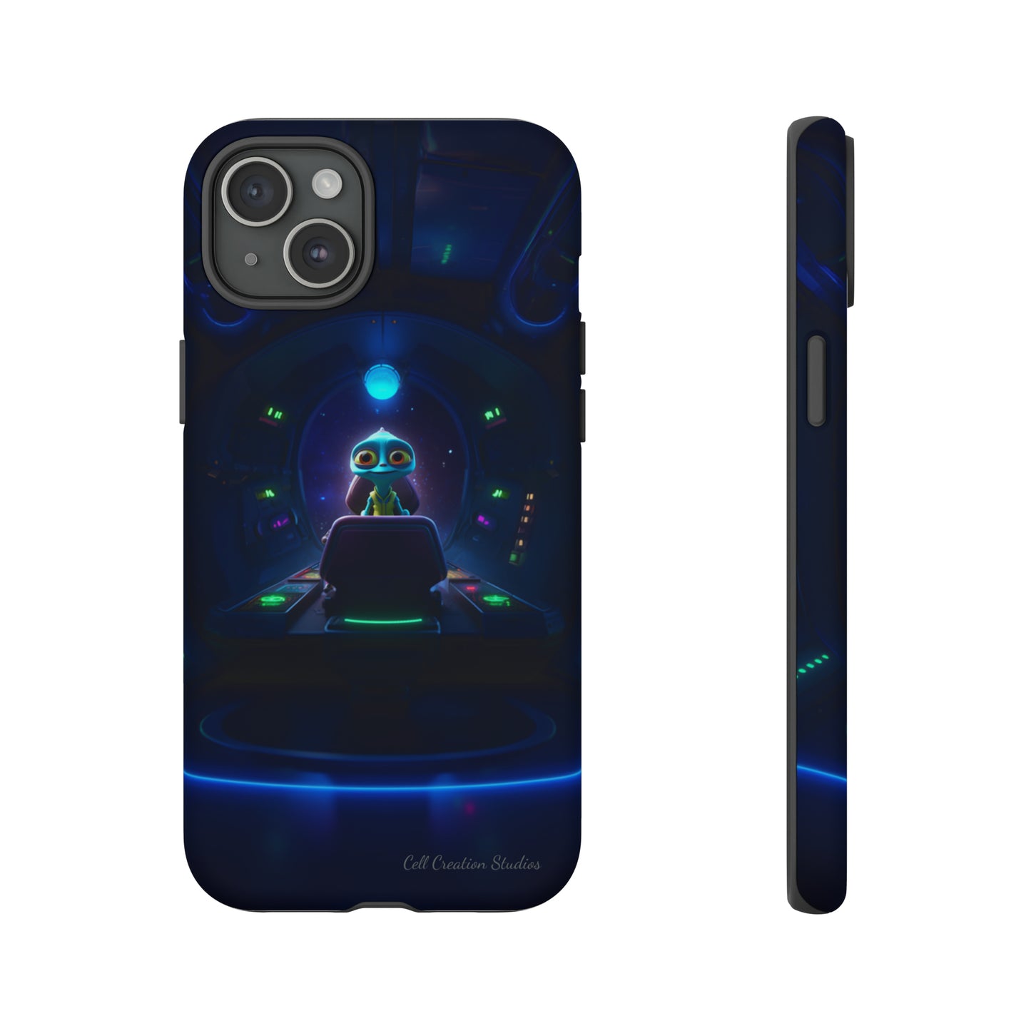 The "Galactic Buddy" Blue Alien Spaceship Phone Case -Tough Cases