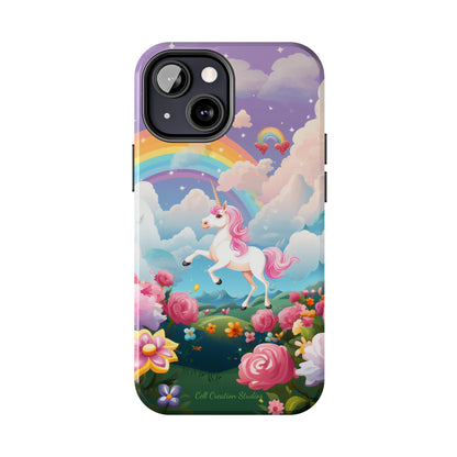 Introducing the "Floral Enchantment" Cell Phone Case – Embrace Your Imagination with a Unicorn in a Field of Flowers -Tough Phone Cases