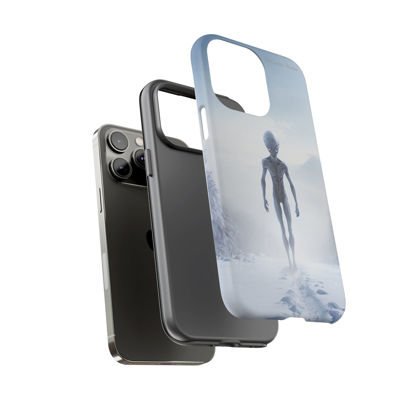 Introducing the "Frosty Extraterrestrial" Cell Phone Case – Embrace Alien Intrigue Amidst the Snowscape -Tough Cases