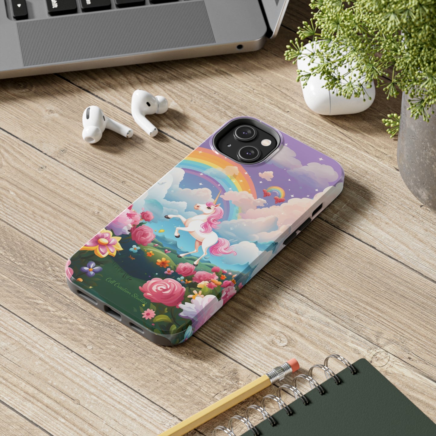 Introducing the "Floral Enchantment" Cell Phone Case – Embrace Your Imagination with a Unicorn in a Field of Flowers -Tough Phone Cases