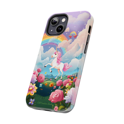 Introducing the "Floral Enchantment" Cell Phone Case – Embrace Your Imagination with a Unicorn in a Field of Flowers -Tough Phone Cases