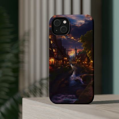 Introducing the "Riverside Serenity" Cell Phone Case – Embrace Peace with a Tranquil Town and Flowing River -MagSafe Tough Cases