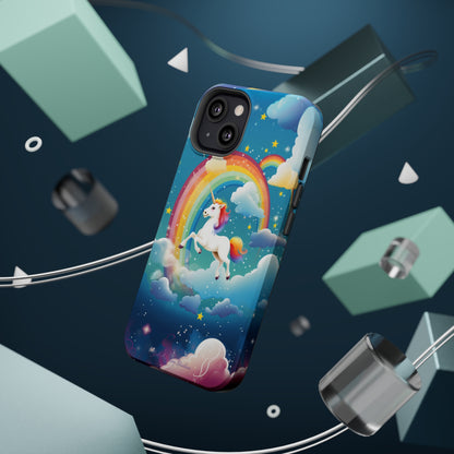 Introducing the "Rainbow Soar" Cell Phone Case – Embark on a Whimsical Journey with a Flying Unicorn -MagSafe Tough Cases