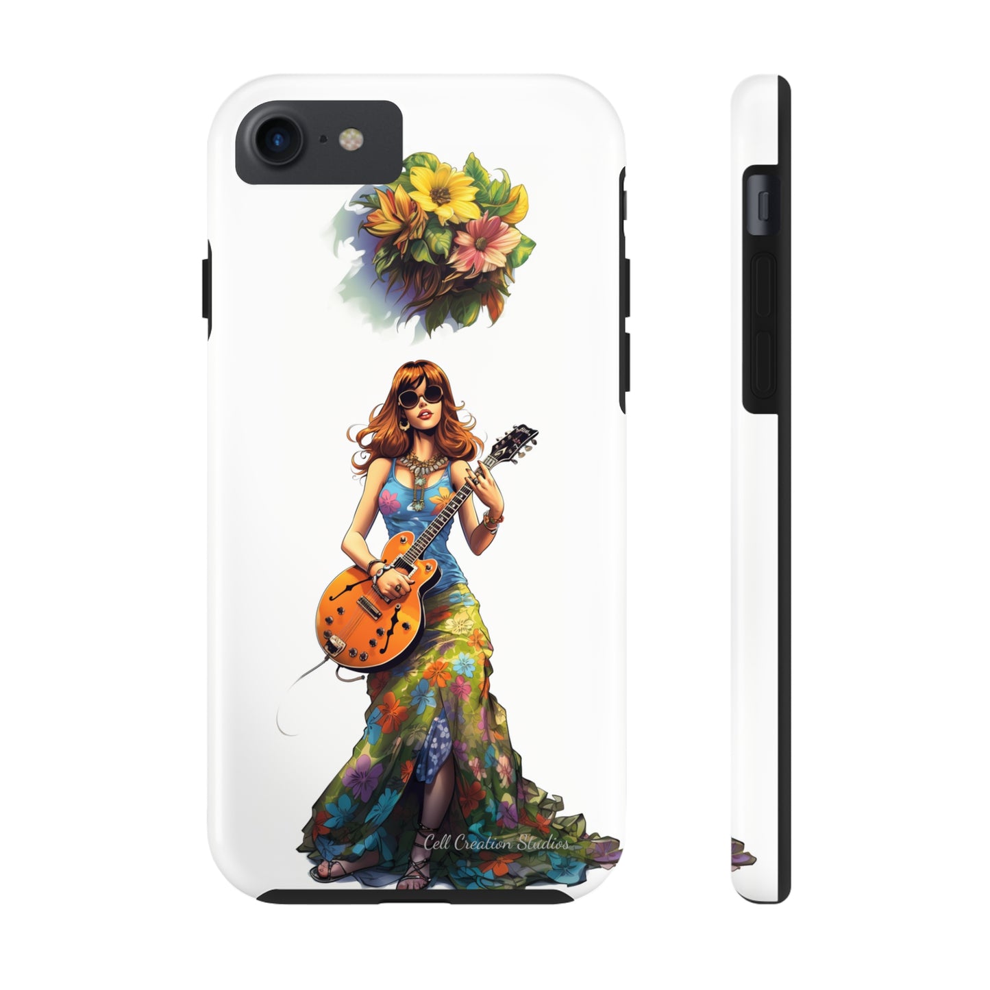 Introducing the "Hippie Chick Groove" Cell Phone Case – Retro Vibes and Musical Delight -Tough Phone Cases