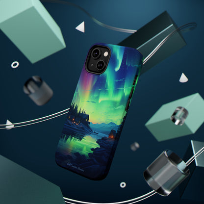 Introducing the "Northern Lights Haven" Cell Phone Case – Experience the Enchantment of Aurora Borealis and Charming Townscape -MagSafe Tough Cases