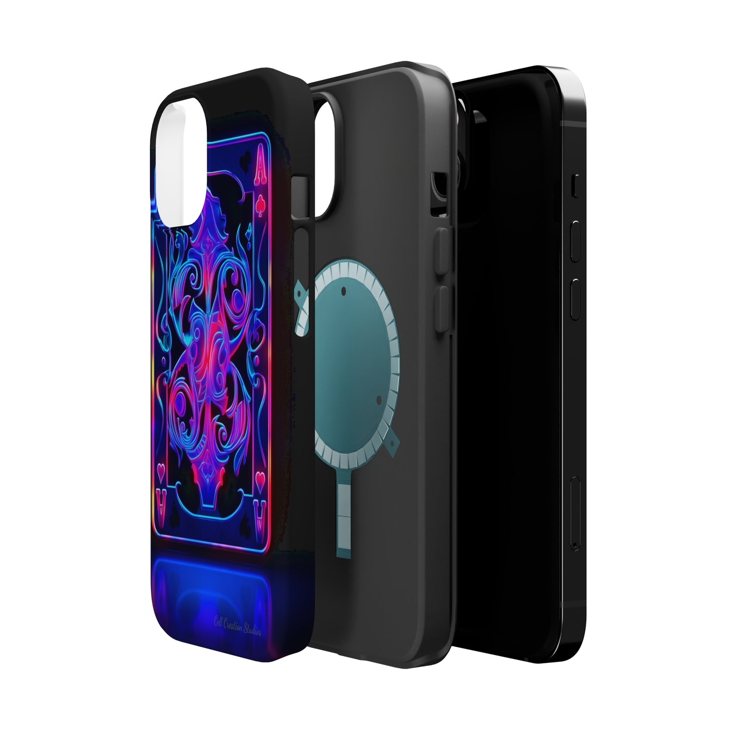 Introducing the "Neon Ace of Hearts" Cell Phone Case – Elevate Your Style with a Dazzling Card -MagSafe Tough Cases