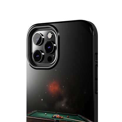 "Rack 'Em Up in Style: Pool Table-Themed Phone Case with Space Background" -Tough Phone Cases