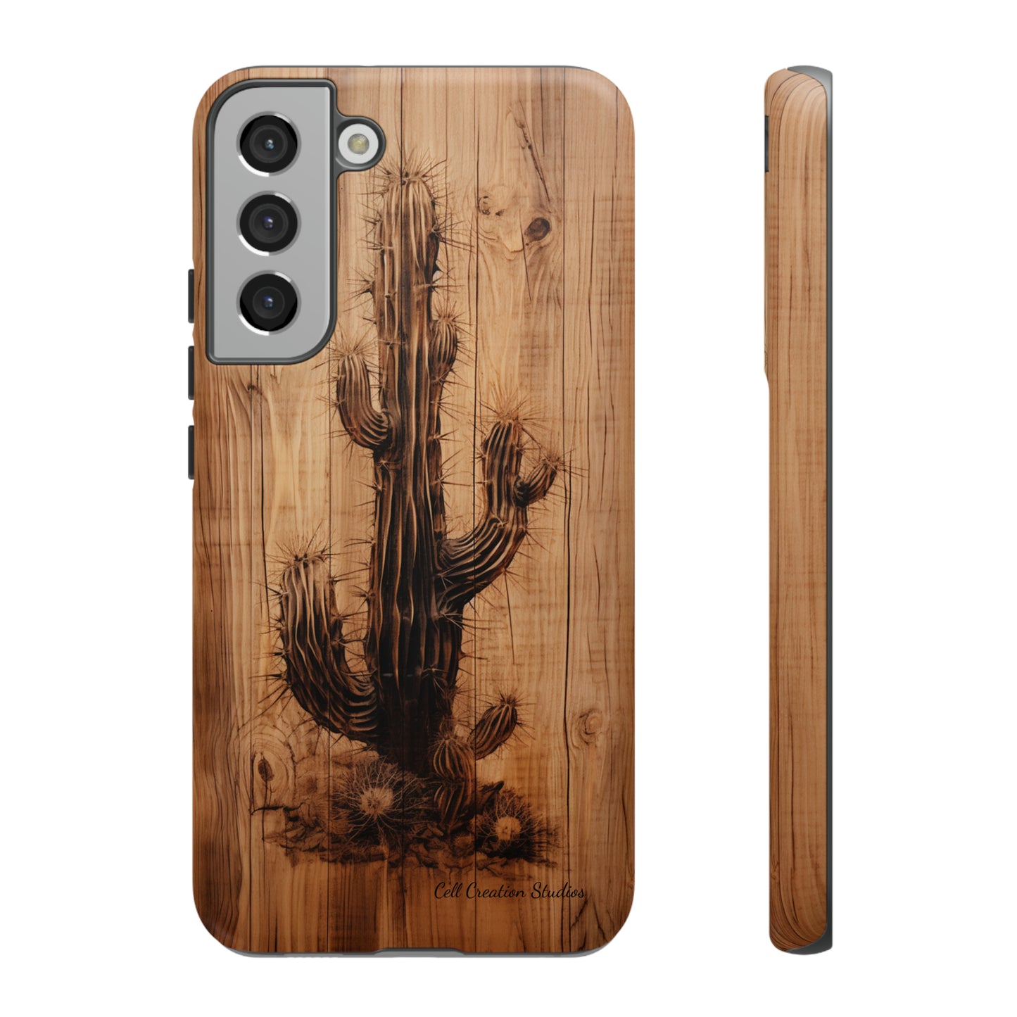 "Cactus Burnt Wood Design" Phone Case -Tough Cases