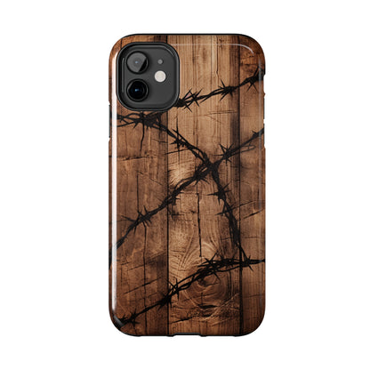 "Elegant Barb Wire on Wood" Embrace Rustic Style -Tough Phone Cases