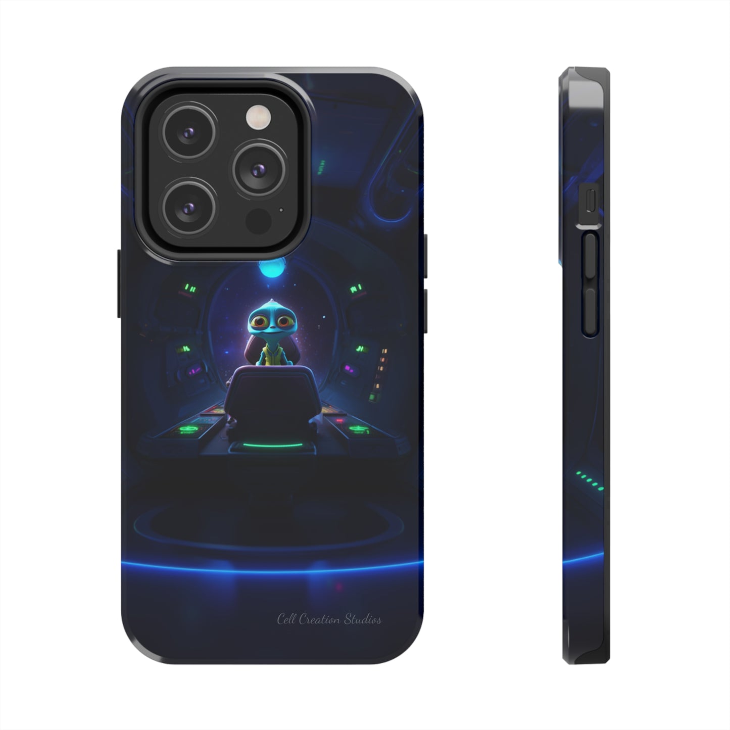 The "Galactic Buddy" Blue Alien Spaceship Phone Case -Tough Phone Cases