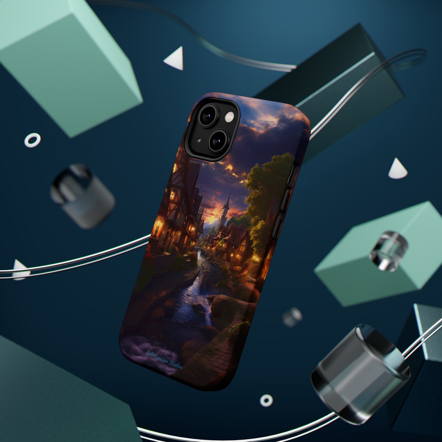 Introducing the "Riverside Serenity" Cell Phone Case – Embrace Peace with a Tranquil Town and Flowing River -MagSafe Tough Cases