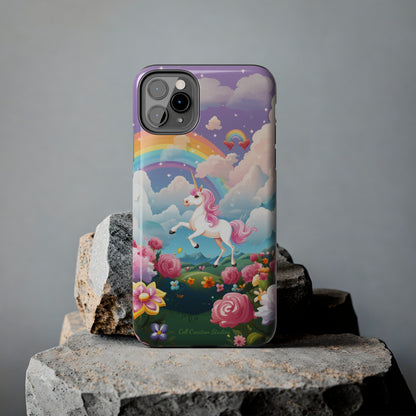 Introducing the "Floral Enchantment" Cell Phone Case – Embrace Your Imagination with a Unicorn in a Field of Flowers -Tough Phone Cases