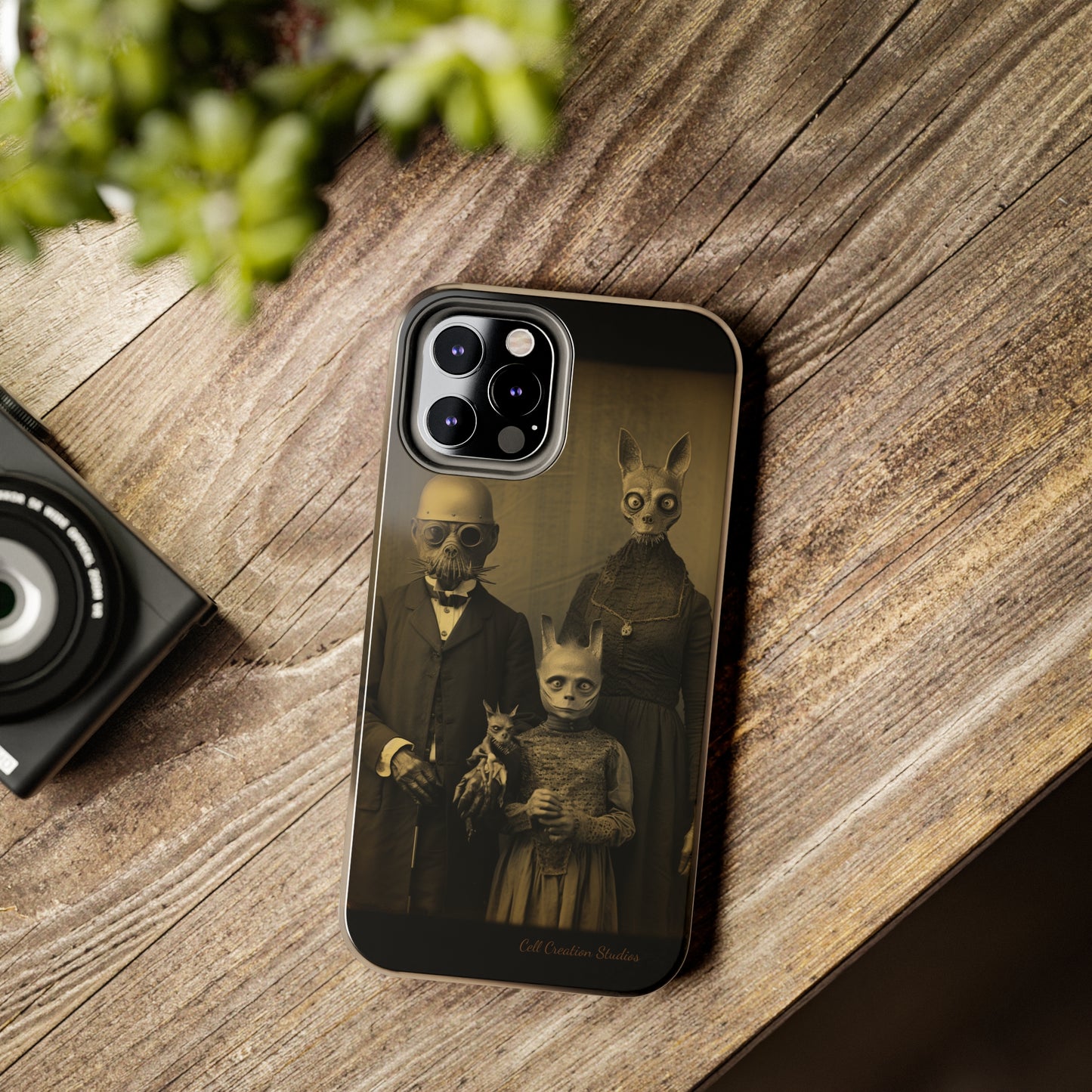 Introducing the "Vintage Odd Creatures" Cell Phone Case – Step into the Eerie Charm of a Haunting Family Portrait -Tough Phone Cases