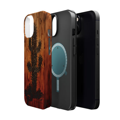 "Desert Vibes Cactus Burnt Wood Design" Phone Case -MagSafe Tough Cases