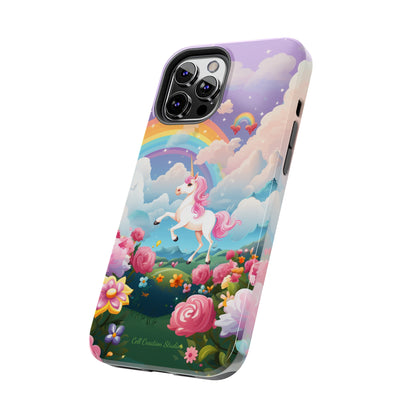 Introducing the "Floral Enchantment" Cell Phone Case – Embrace Your Imagination with a Unicorn in a Field of Flowers -Tough Phone Cases