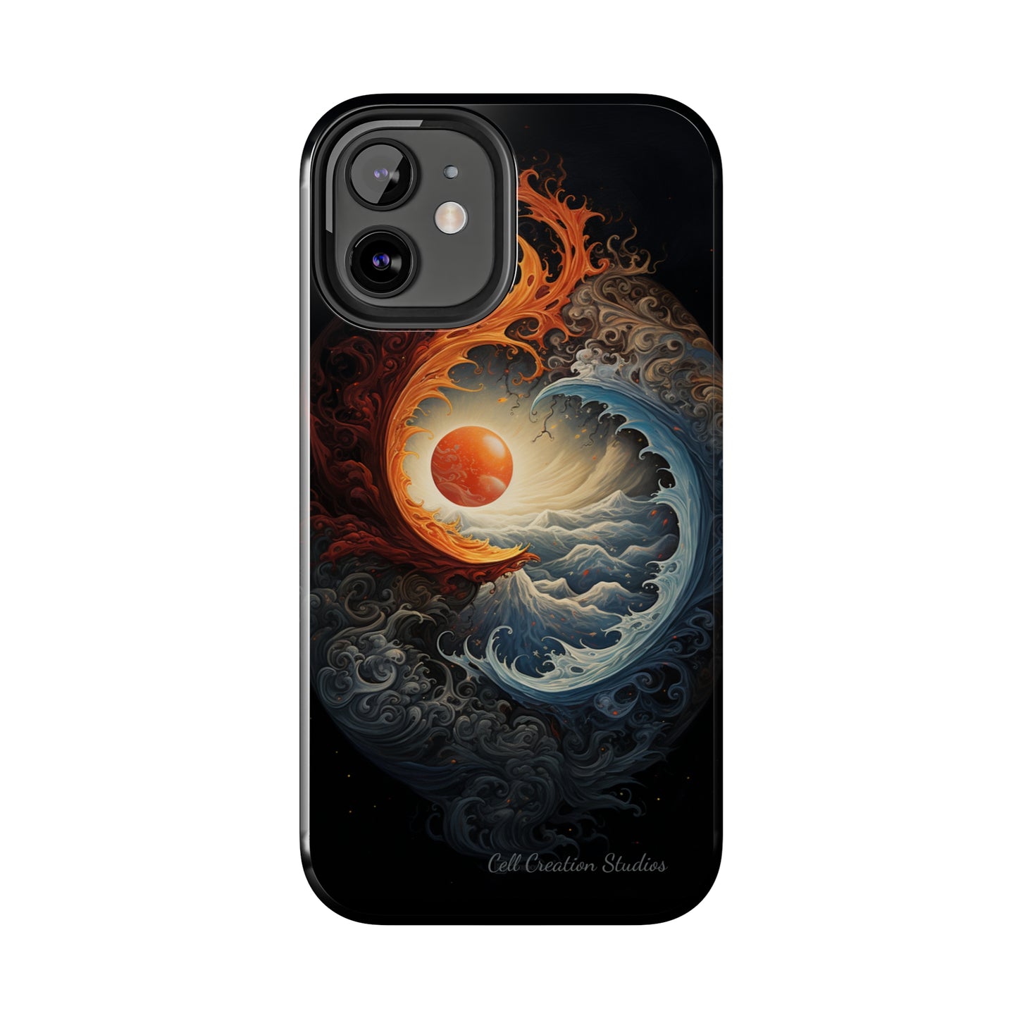 "Dual Elements Clash: Fire and Water Abstract" Phone Case -Tough Phone Cases