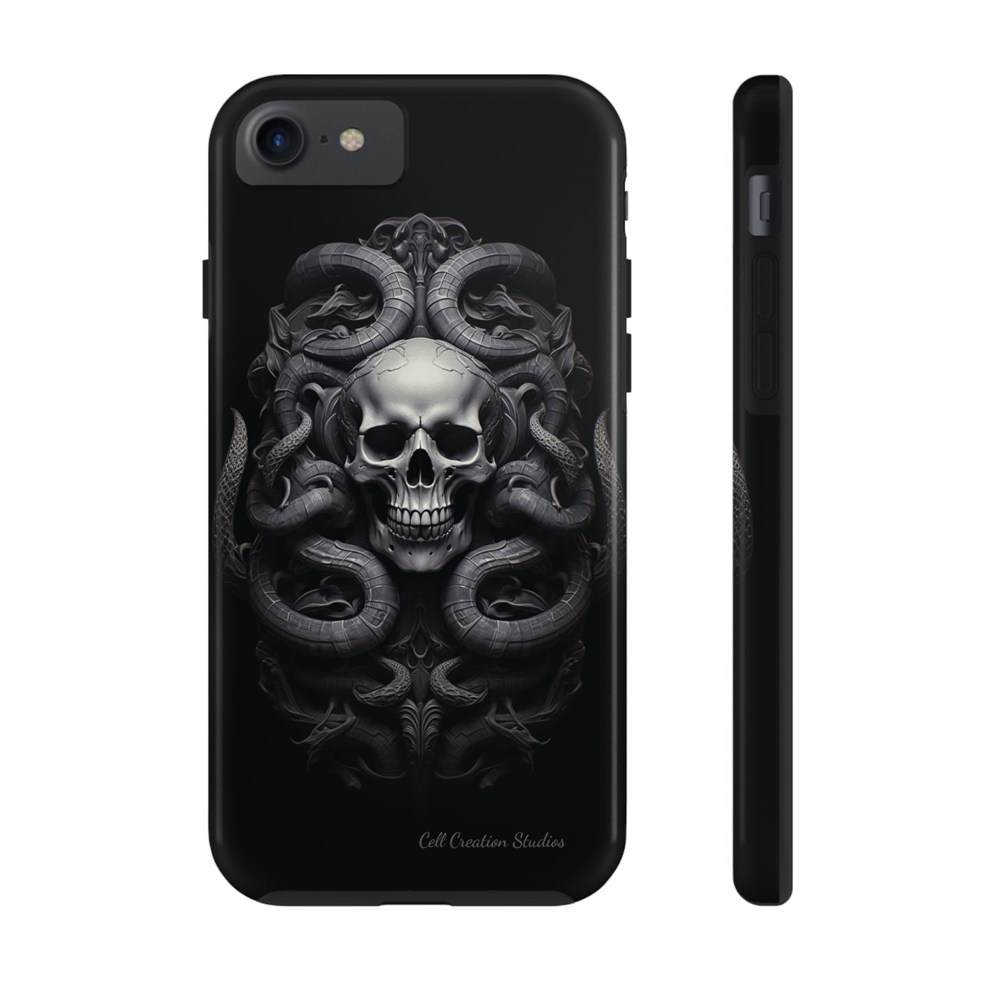 Introducing the "Monochrome Skull and Snakes" Cell Phone Case – A Bold Statement -Tough Phone Cases