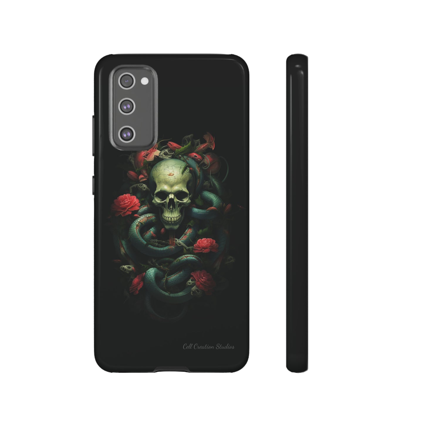 Introducing the "Serpentine Elegance" Cell Phone Case: Where Skulls and Snakes Intertwine -Tough Cases