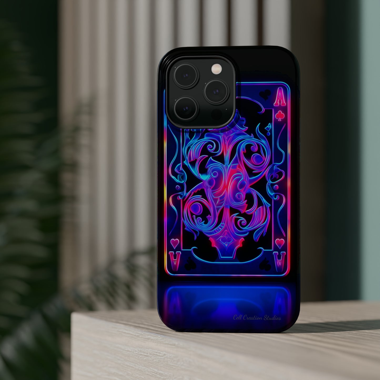 Introducing the "Neon Ace of Hearts" Cell Phone Case – Elevate Your Style with a Dazzling Card -MagSafe Tough Cases