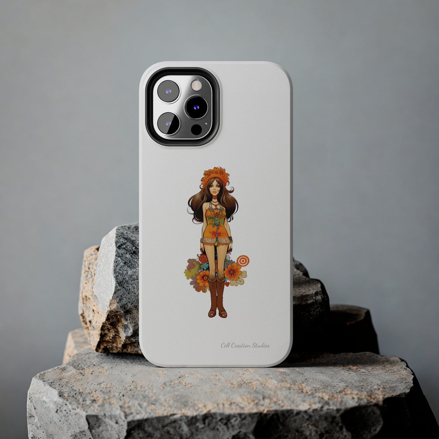 Introducing the "Groovy Hippie Chick" Cell Phone Case – Peace, Love, and Retro Style -Tough Phone Cases