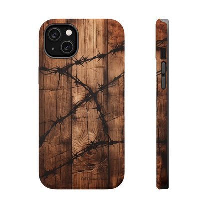 "Elegant Barb Wire on Wood" Embrace Rustic Style -MagSafe Tough Cases